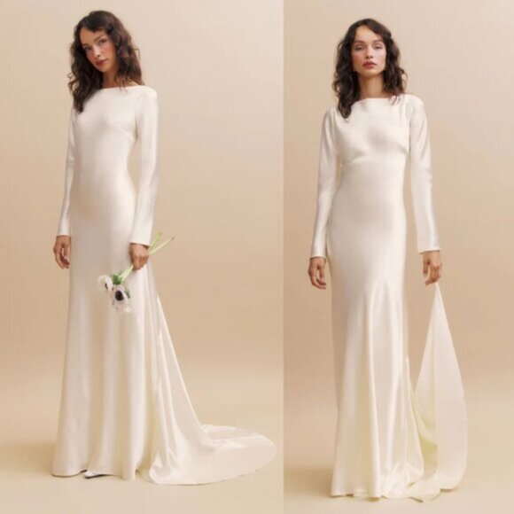 NWT Reformation Adwen Bridal Long Gown Ivory A-line Skirt w/ Train Open Back - Picture 1 of 7